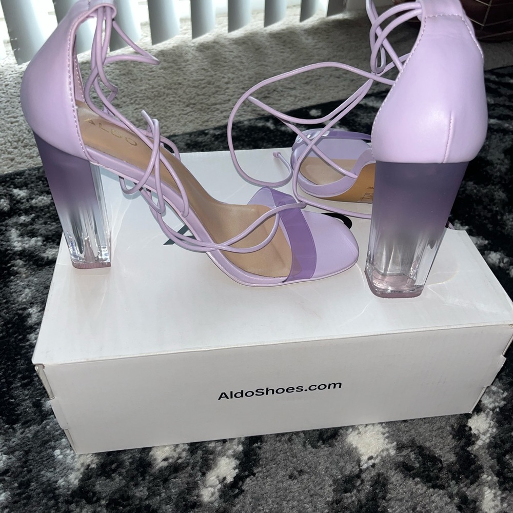 Aldo Purple Heeled Sandals with Transparent Block Heel